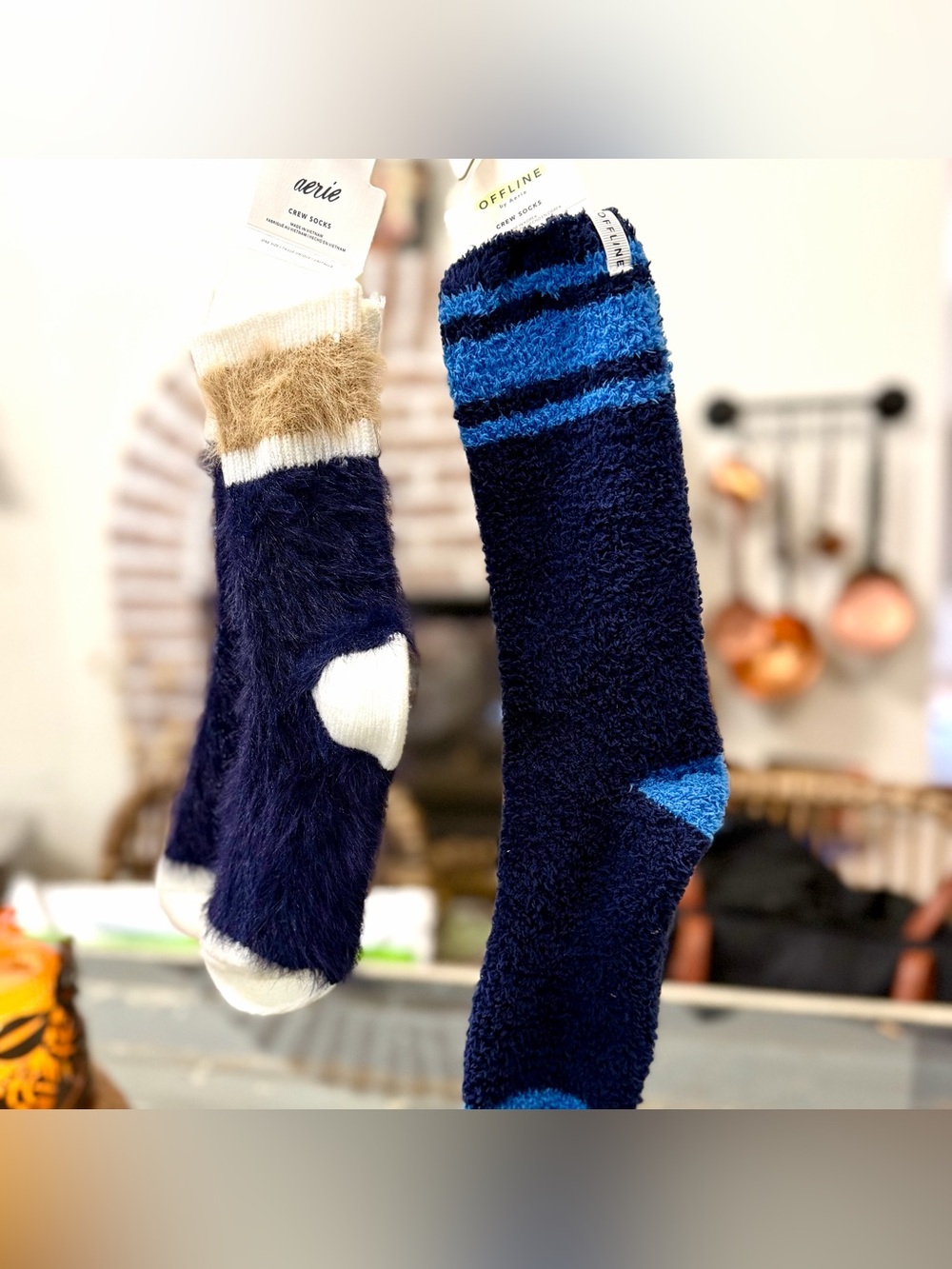 Aerie Fuzzy Crew Socks, 2 pairs NEW